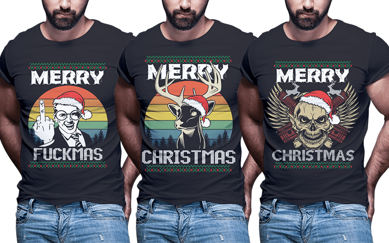 t-shirt vector 124 ugly christmas Tshirt designs bundle part2