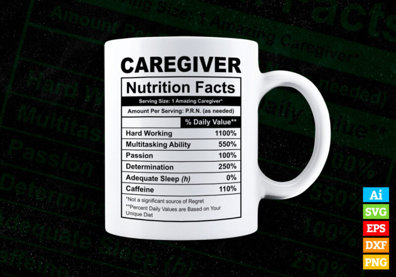 Caregiver funny nutrition facts editable vector t-shirt design in ai svg png printable files, Caregiver nutritional svg files for cricut