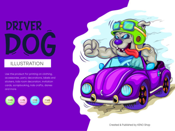 Cartoon dog driver. t shirt vector file