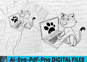 Funny Cat Typing on laptop compute t-shirt design, Cat on laptop SVG, Funny Cat Shopping Online tshirt, Funny Cat tshirt, Funny Cat on laptop sweatshirts & hoodies