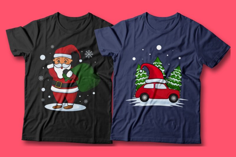 t-shirt vector Christmas Fun Cartoon Illustration Bundle Sublimation Vector, Funny, Gnome, Animals, Santa Claus, winter, Christmas t-shirt designs