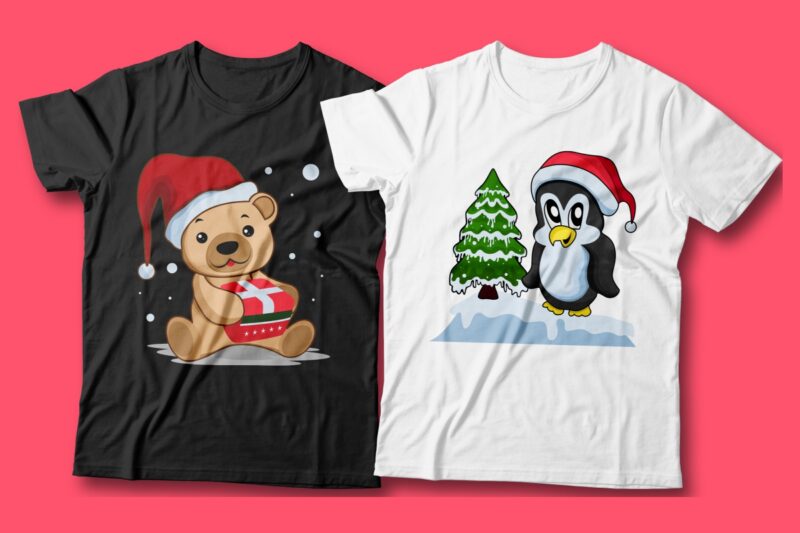 t-shirt vector Christmas Fun Cartoon Illustration Bundle Sublimation Vector, Funny, Gnome, Animals, Santa Claus, winter, Christmas t-shirt designs