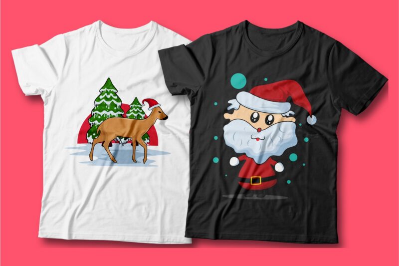 t-shirt vector Christmas Fun Cartoon Illustration Bundle Sublimation Vector, Funny, Gnome, Animals, Santa Claus, winter, Christmas t-shirt designs