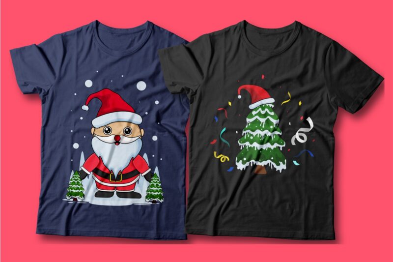 t-shirt vector Christmas Fun Cartoon Illustration Bundle Sublimation Vector, Funny, Gnome, Animals, Santa Claus, winter, Christmas t-shirt designs