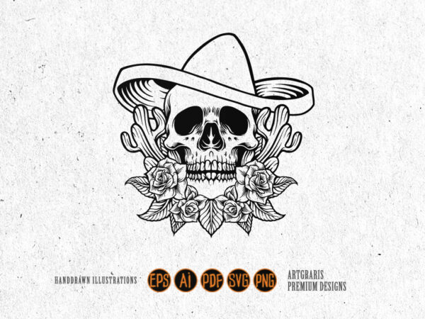 Cinco de mayo mexican skull logo silhouette t shirt vector file