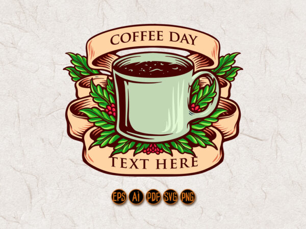 Coffee day glass with banner vintage isolated t shirt vector file
