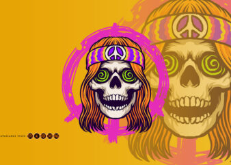 Hippie psychedelic skull character