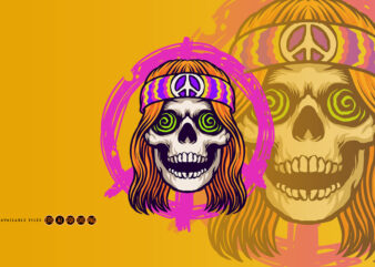 Hippie psychedelic skull character graphic t shirt