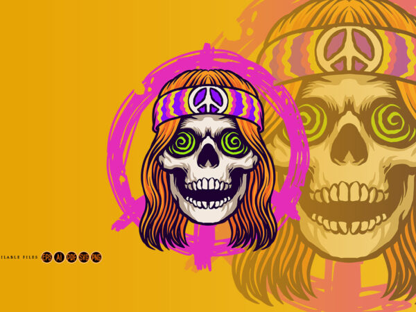 Hippie psychedelic skull character graphic t shirt