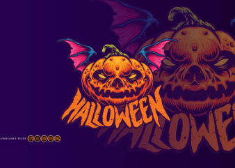 Halloween Scream Pumpkin head with bat wing