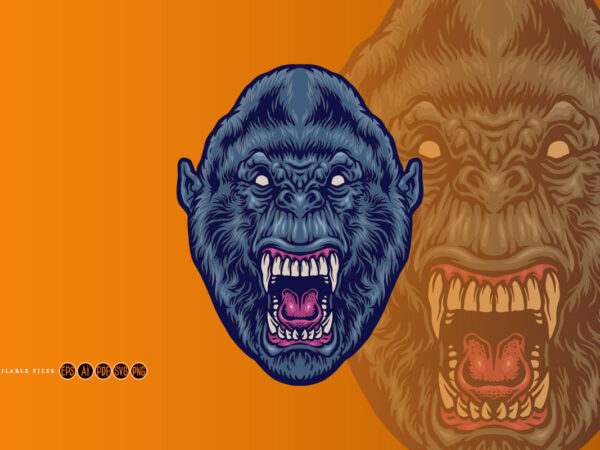 Angry beast gorilla head illustrations t shirt vector