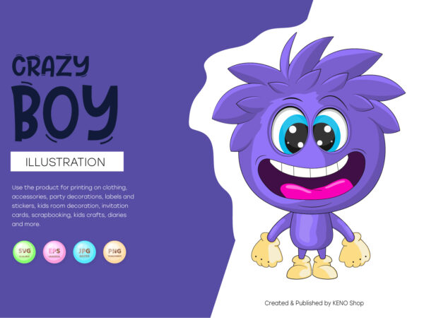 Crazy cartoon boy. t shirt vector file