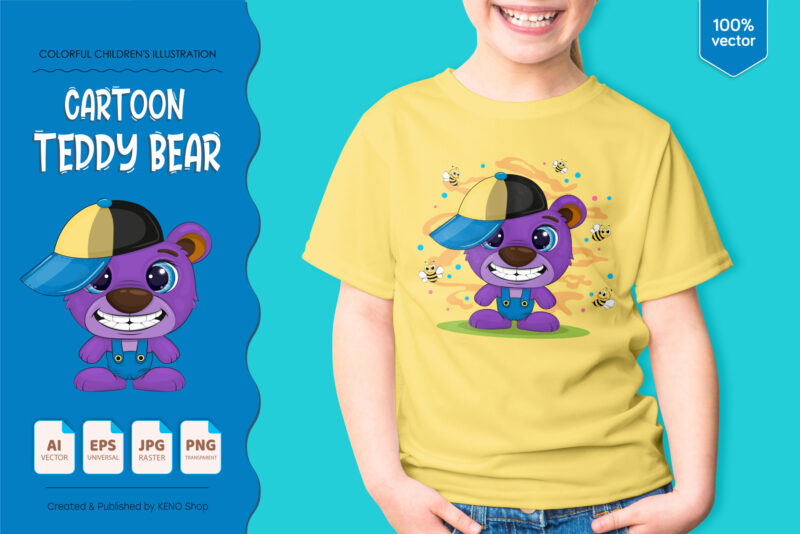 t-shirt vector Cute cartoon bear.
