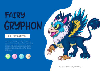 Fairy Cartoon Gryphon. t shirt graphic design
