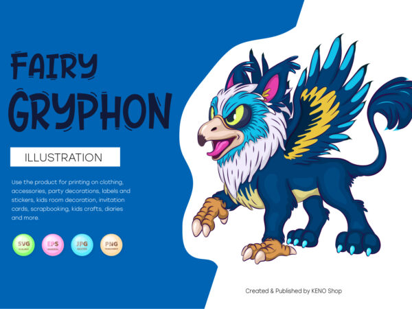 Fairy cartoon gryphon. t shirt graphic design