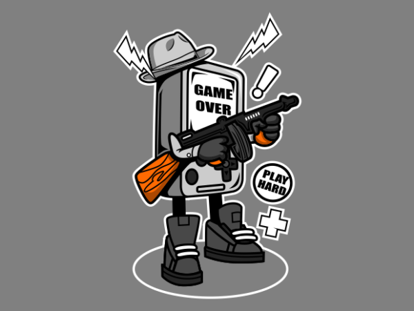 Game over cartoon t shirt design template