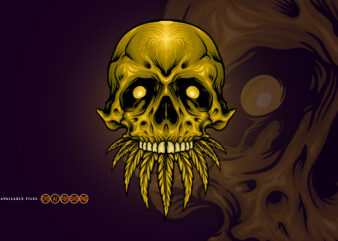 Gold Skull Cannabis Weed Leaves Logo