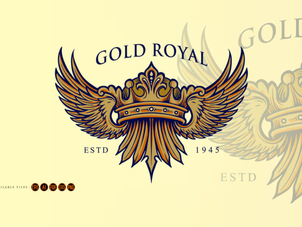 Golden royal crown elegant logo t shirt design template