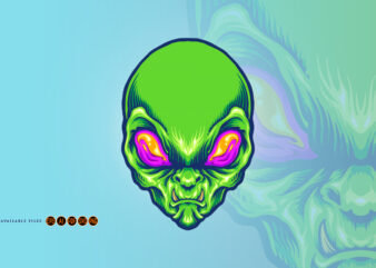 Green Alien Head Angry Mascot