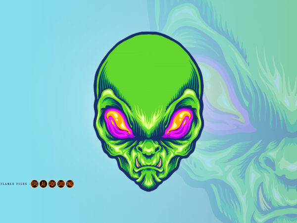 Green alien head angry mascot t shirt design template Green alien head angry mascot t shirt design template