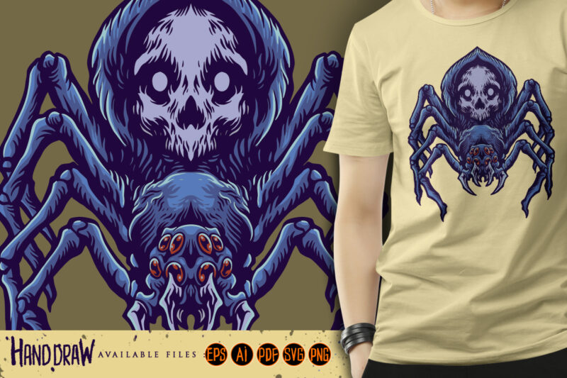 t-shirt vector Halloween Black Angry Spider Skull