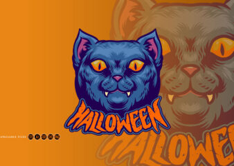 Halloween Black Cat Head Character Logo
