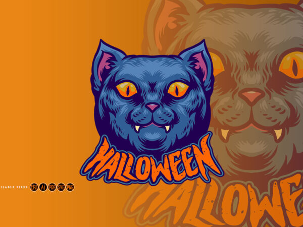 Halloween black cat head character logo graphic t shirt