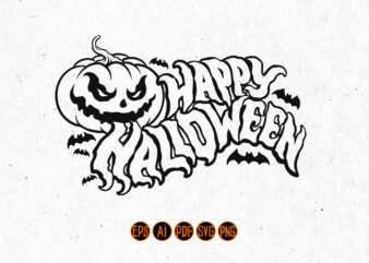 Happy Halloween Text Logo Silhouette