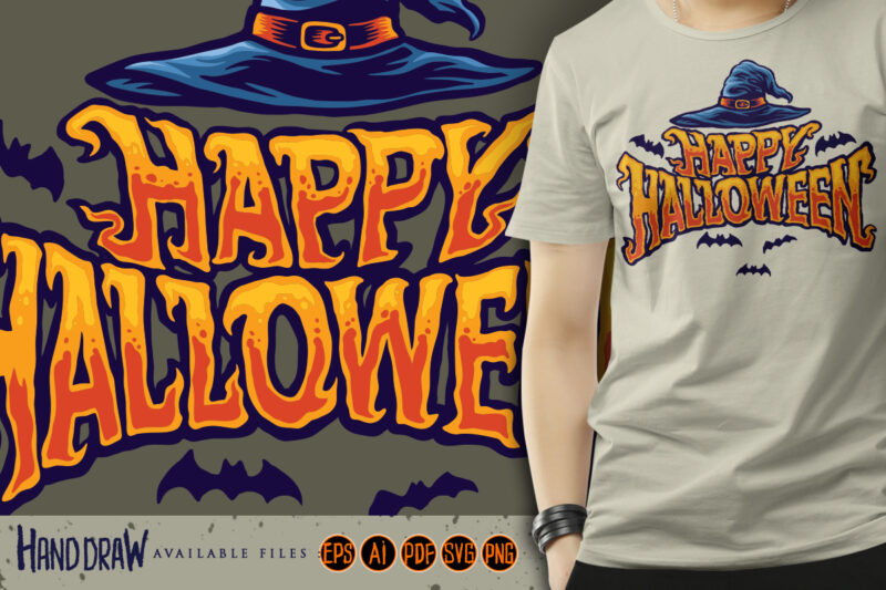 Happy halloween witch hat typography