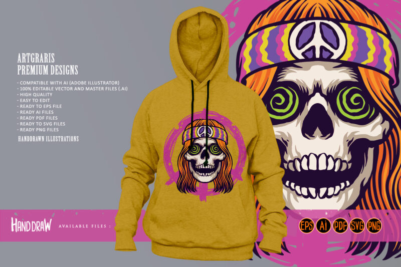 Hippie psychedelic skull character