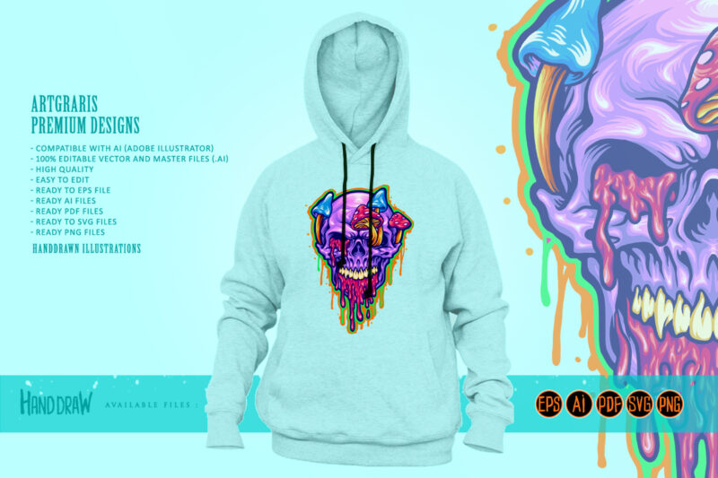 Magic Trippy Skull Mushroom Psychedelic Illustrations