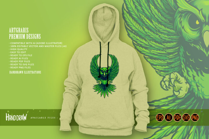 Weed Owl Leaf Cannabis Illustrations