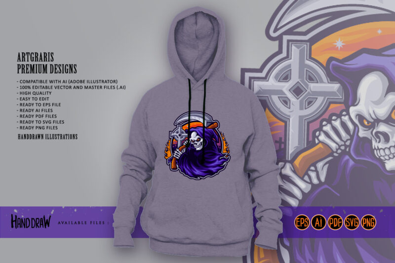 Halloween Grim Reaper Cartoon Logo