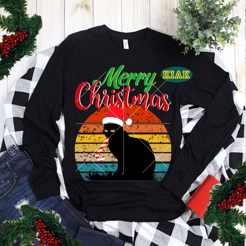 Vintage Cat Christmas t shirt designs, Cat Christmas Svg, Cat Svg, Funny Cat, Kitten Svg, Cat Black Svg, Merry Christmas t shirt designs, Funny Christmas, Funny Santa vector, Christmas Tree
