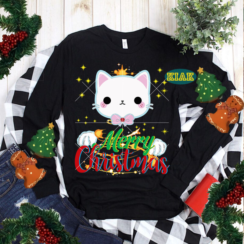 Kitten Christmas t shirt designs, Cat Svg, Cat white Cute vector, Funny Christmas, Funny Santa vector, Christmas Tree Svg, Christmas vector, Believe svg, Merry Christmas Svg, Santa Claus, Christmas Tree,