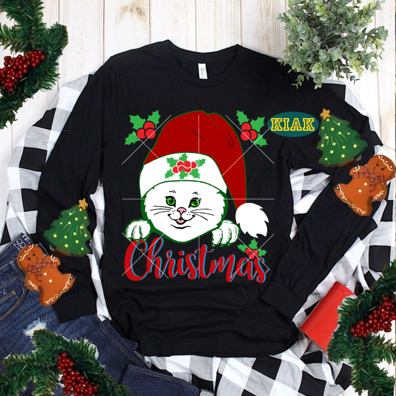 Kitten Christmas t shirt template vector, Funny Christmas, Funny Santa vector, Christmas Tree Svg, Christmas vector, Cat Svg, Cat vector, Kitten Svg, Kitten Cute vector, Believe svg, Merry Christmas Svg,
