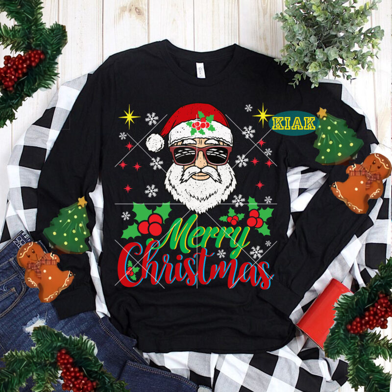 Santa Claus wearing sunglasses Svg, Merry Christmas t shirt designs, Merry Holiday, Merry Xmas, Funny Christmas, Funny Santa vector, Christmas Tree Svg, Christmas vector, Believe svg, Merry Christmas Svg, Santa