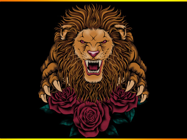 Lion roses t shirt vector graphic