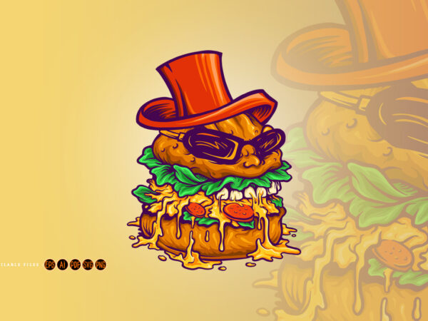 Logo badass burger fast food mascot t shirt vector graphic
