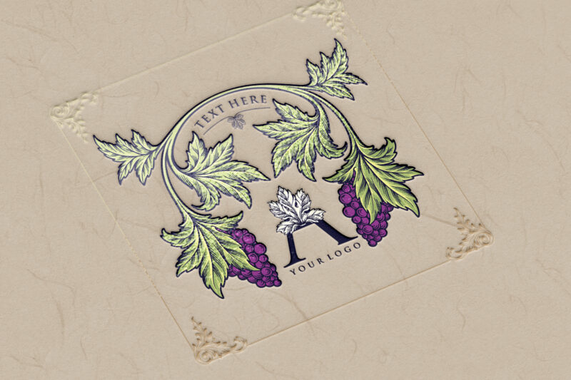 Premium Wine Grape Leaf Frame Labels Logo