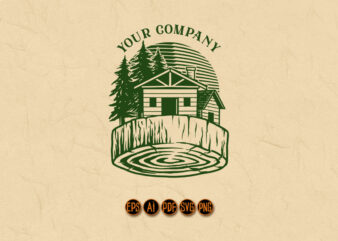 Lumber Log House Logo Vintage Wood