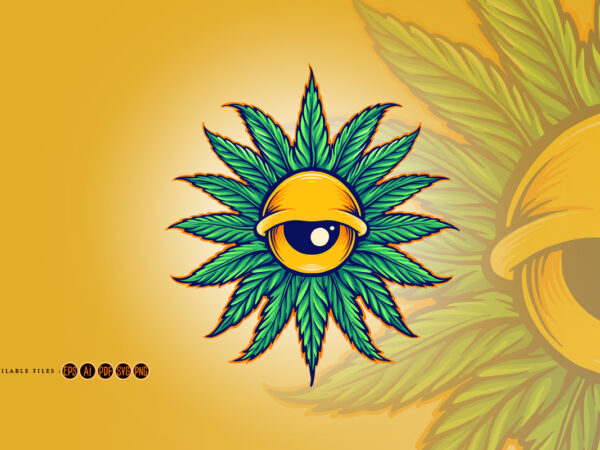 Mandala leaf cannabis eyes illustration t shirt designs for sale