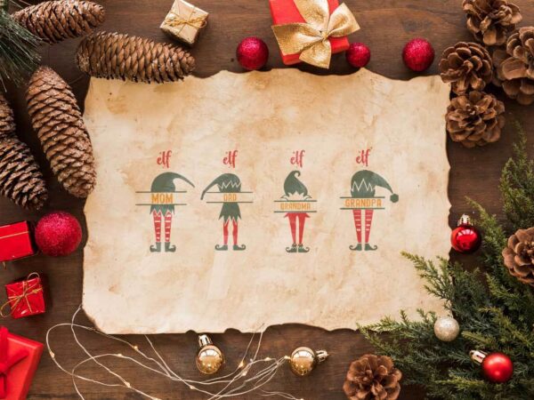 Christmas elf family bundle gift diy crafts svg files for cricut, silhouette sublimation files t shirt vector file