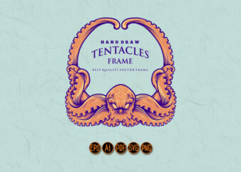 Nautical Kraken Tentacles Frame Illustrations T shirt vector artwork