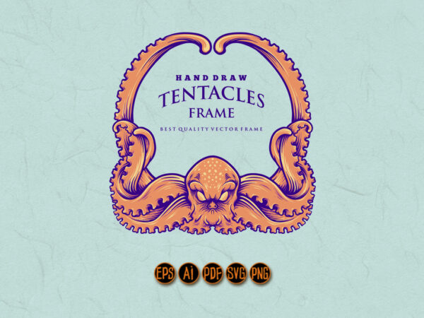 Nautical kraken tentacles frame illustrations T shirt vector artwork