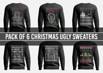 Pack Of 6 Christmas Ugly Sweater Designs