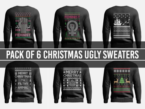 Pack of 6 christmas ugly sweater designs