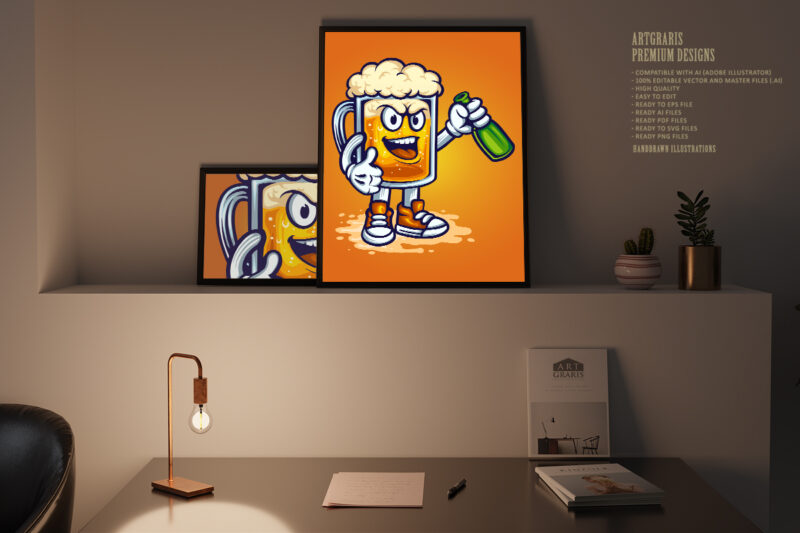 Beer Glass Smile Mascot Illustrations