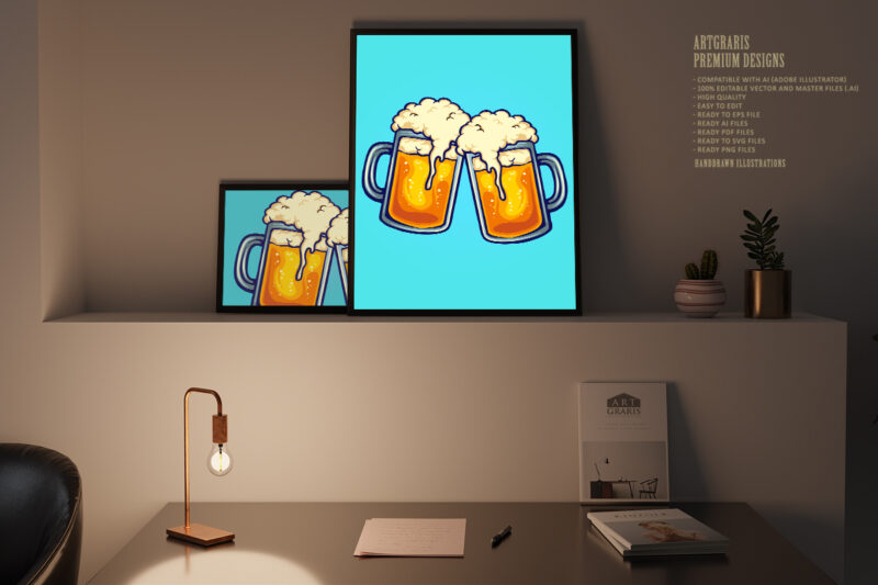 Beer Glass Two Party Joint Illustrations