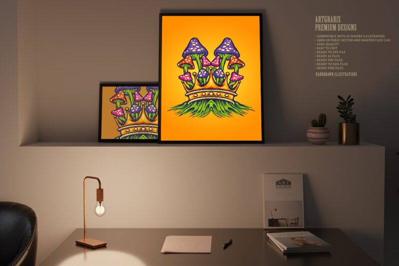 King Mushrooms Oyster Logo Illustrations